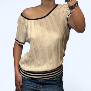Y2K Tan & Black Striped Top by Joseph A!